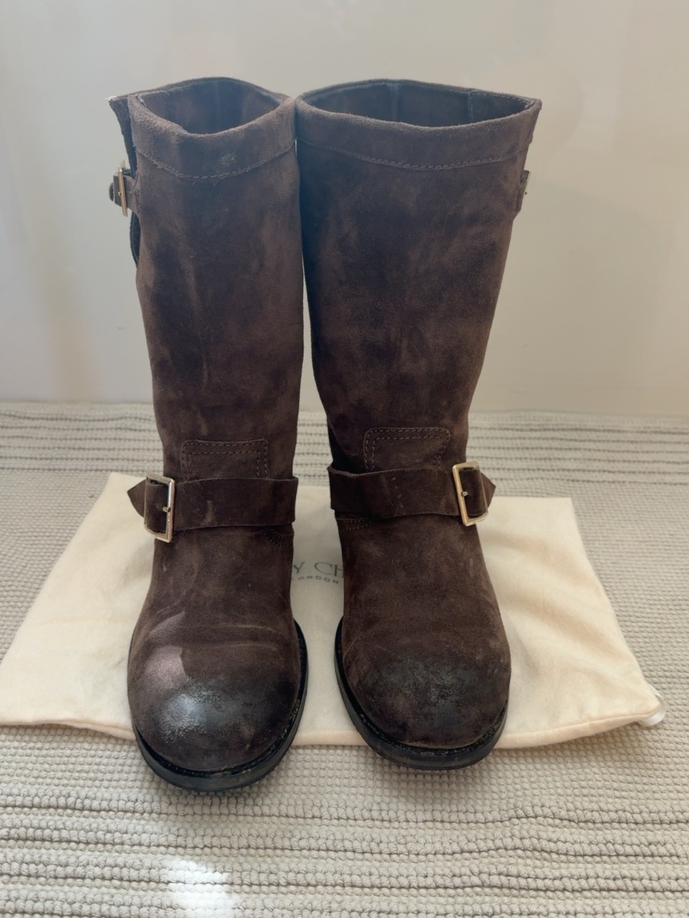 Jimmy Choo Biker Mid Brown Suede Moto Boots EU 39 / US 9